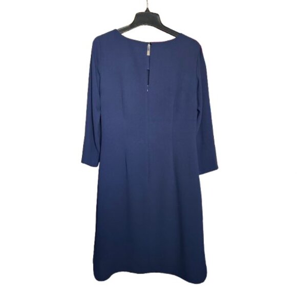Laundry By Shelli Segal Women's 6 Navy Blue 3/4 Sleeves Midi Crew Neck Dress - Picture 4 of 16